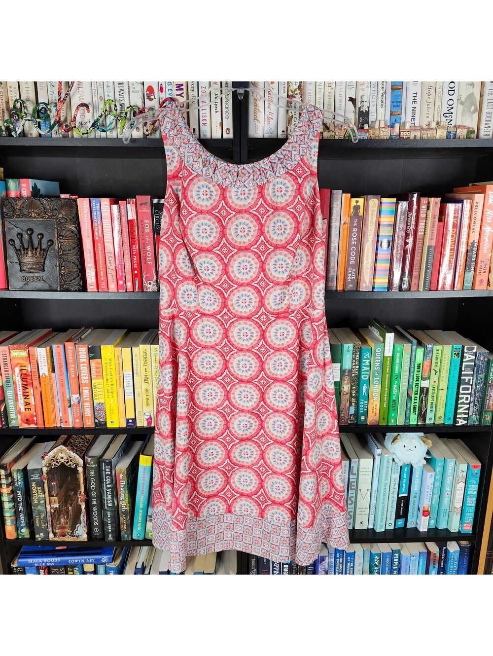 Talbots Pink Blue Medallion Print Fit & Flare Dress Women's Size 12 Lined Cotton
